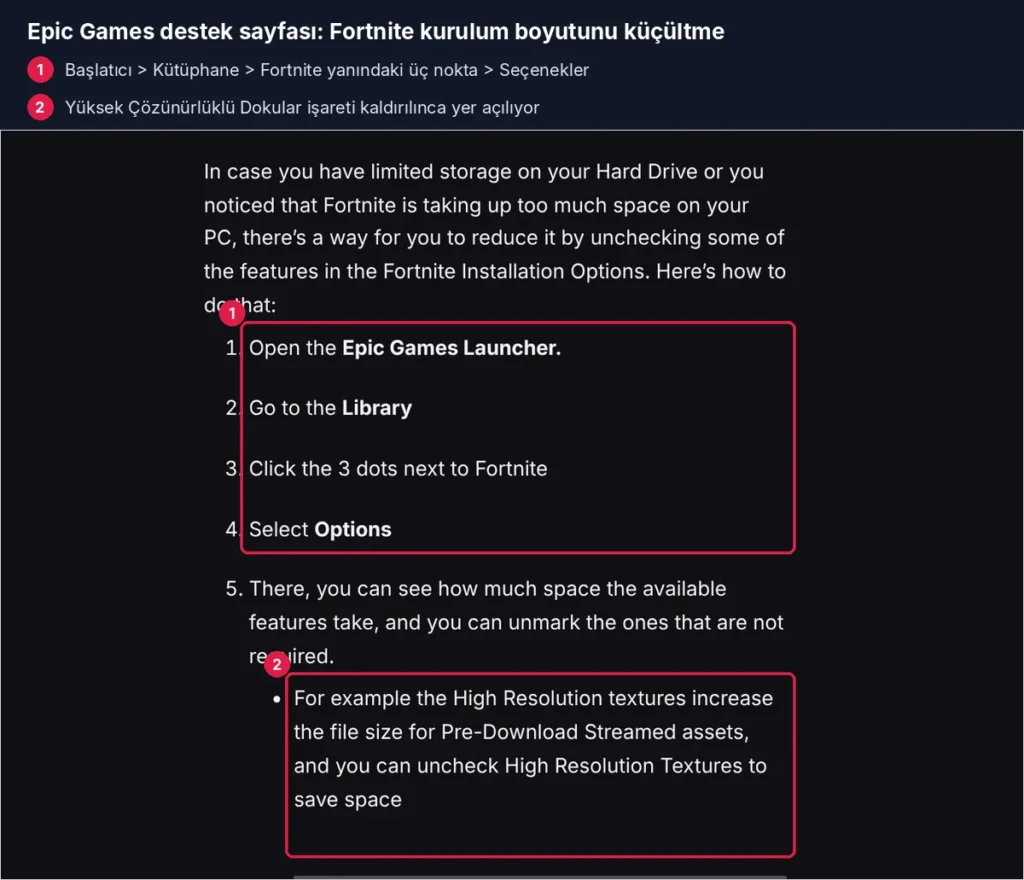 Fortnite yüksek çözünürlüklü doku ayarı