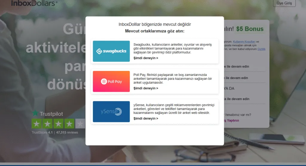Reklam İzleyerek para Kazanma- InboxDolllar bölgenizde mevcut değildir Uyarısı