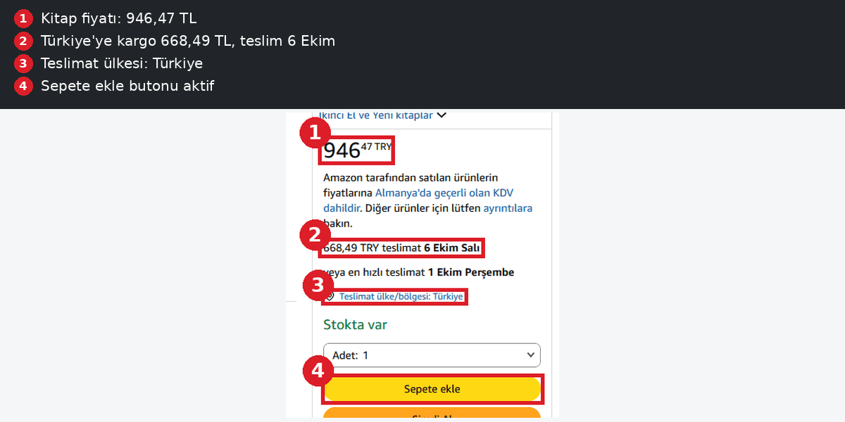 Amazon.de kitap Türkiye kargo ücreti