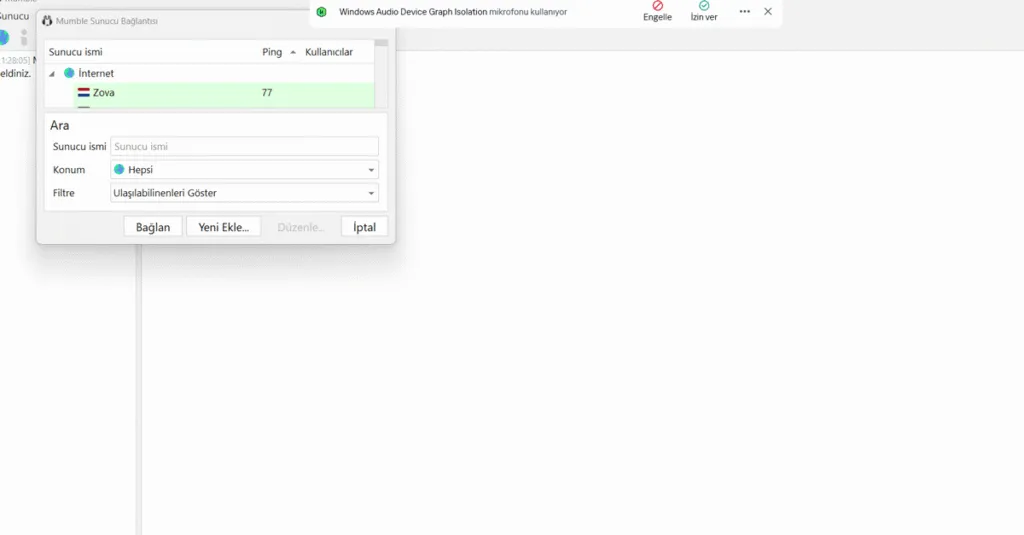 Mumble - Aana Sayfa - Sunucular Penceresi