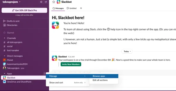 Slack - Entegrasyon - One Drive Tanımlama İşlemleri