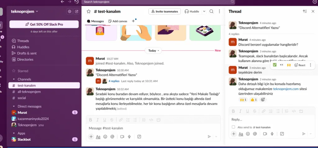 Dc Benzeri uygulamalar- Slack Mesajlaşma Deneyimi