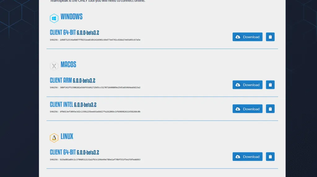 Dc Benzeri uygulamalar - TeamSpeak - İşletim Sistemi Sürümleri