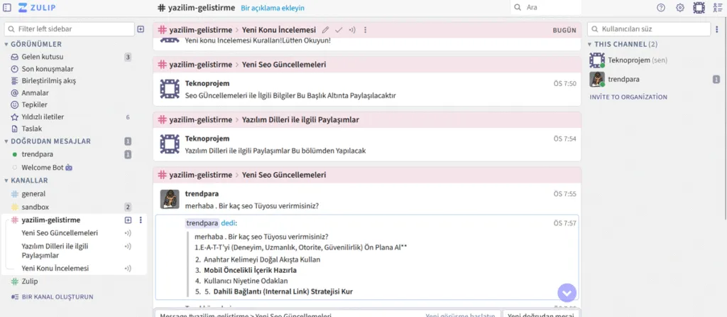 Zulip Test İşlemleri - Sohbet