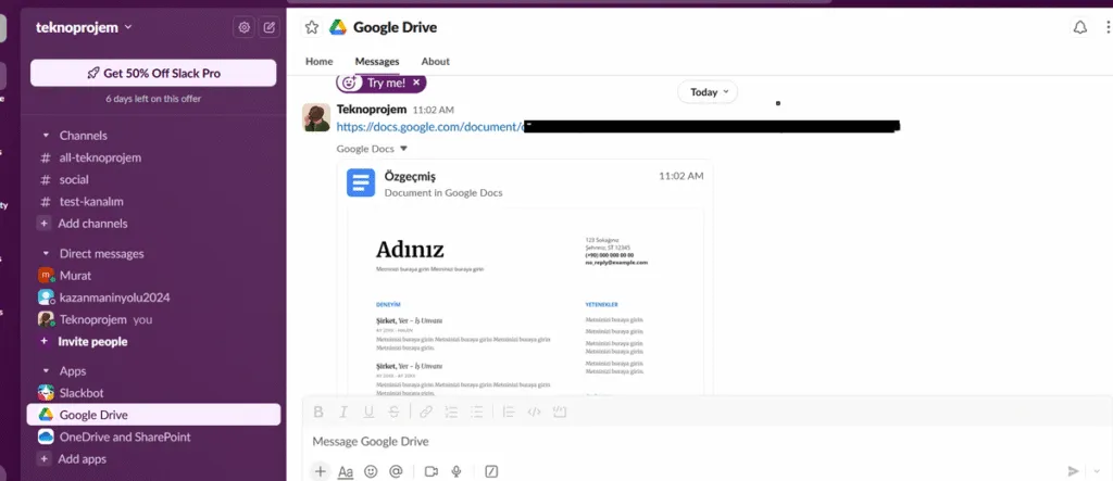 Slack - GoogleDrive Yükleme Adımları