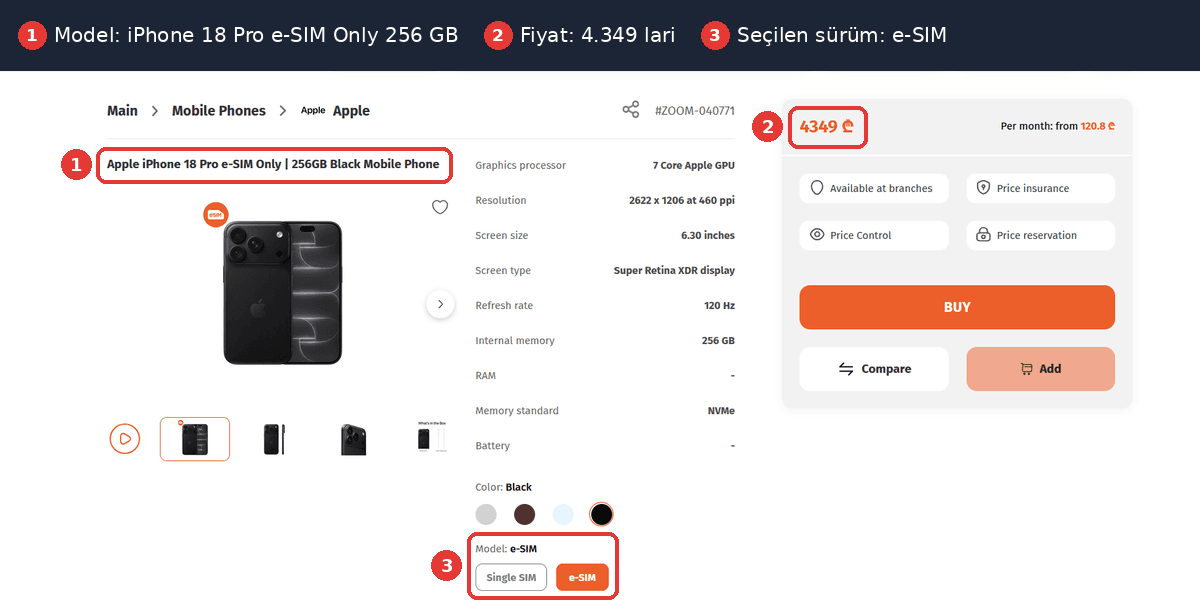 Zoommer iPhone 18 Pro eSIM fiyatı