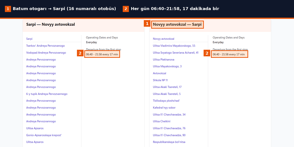 Batum Sarp 16 numaralı otobüs