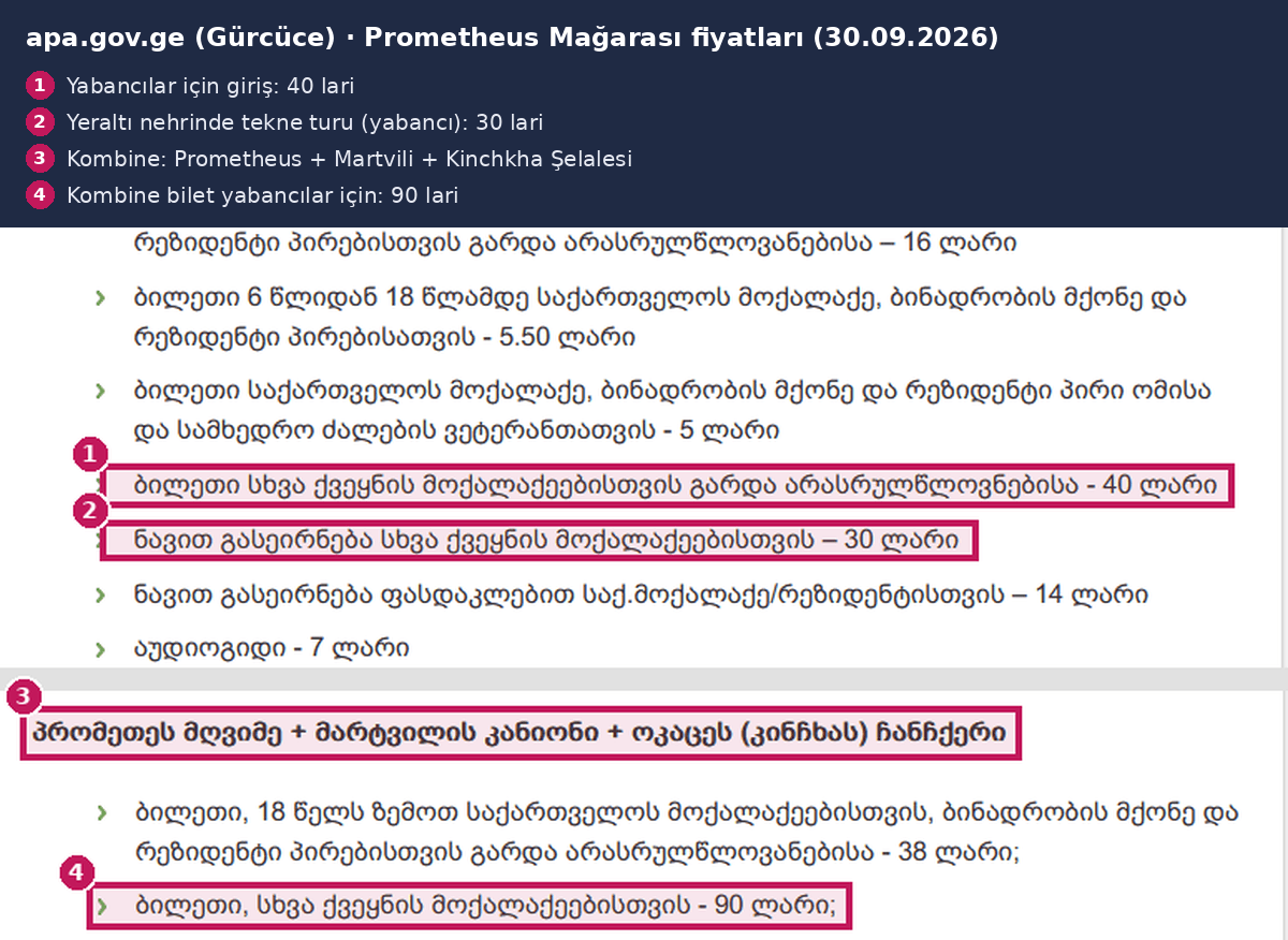 Prometheus Mağarası giriş ücreti
