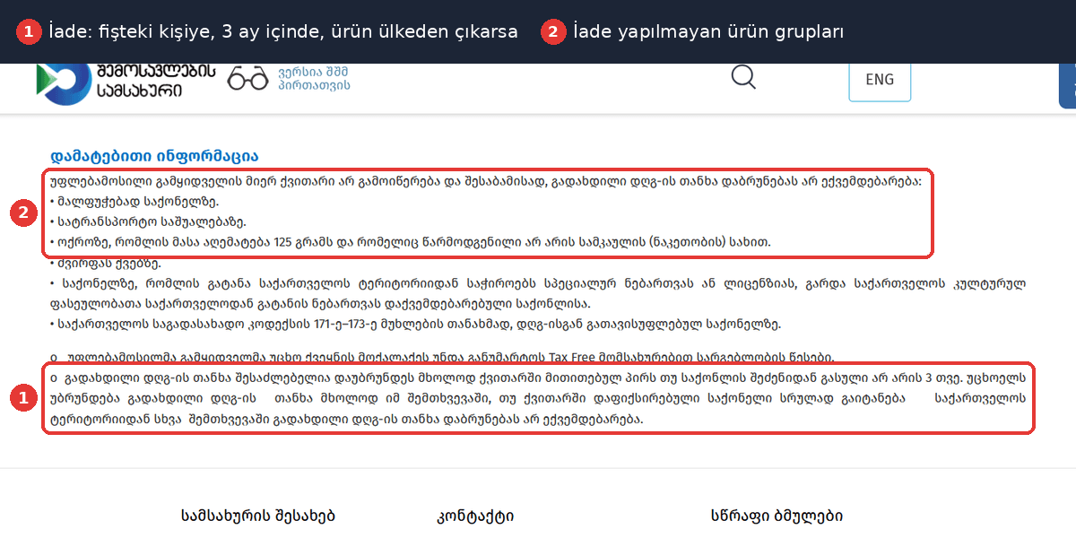 Gürcistan Tax Free iade kuralları