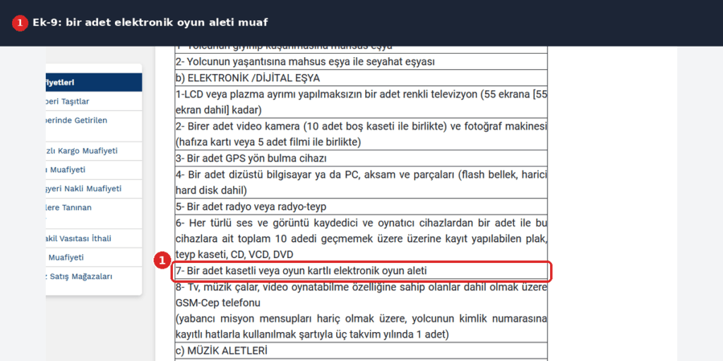 Ek-9 listesi oyun aleti maddesi