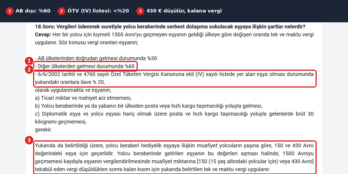 Yolcu beraberi eşya vergi oranları