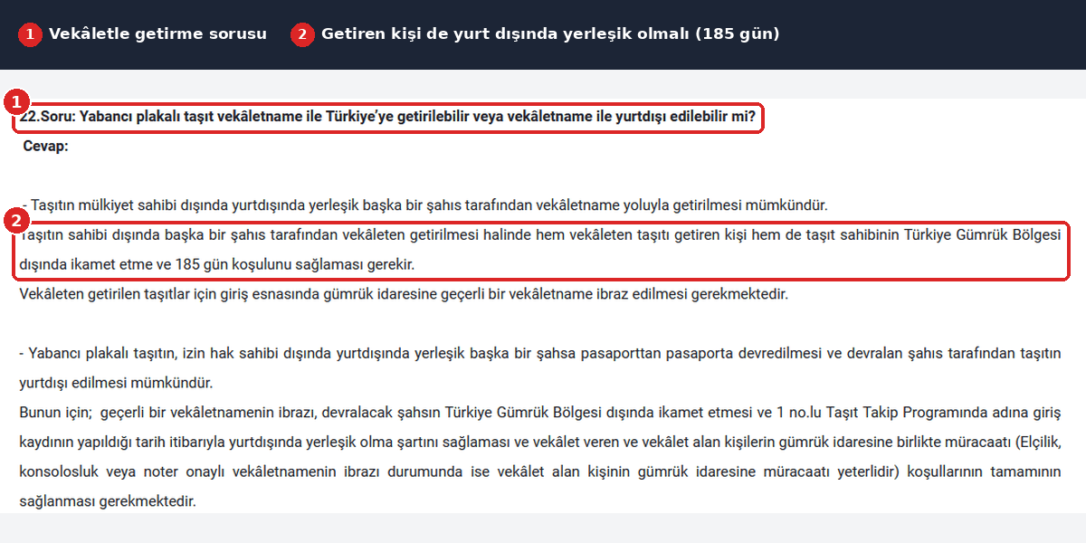 Yabancı plakalı araç vekâlet kuralı