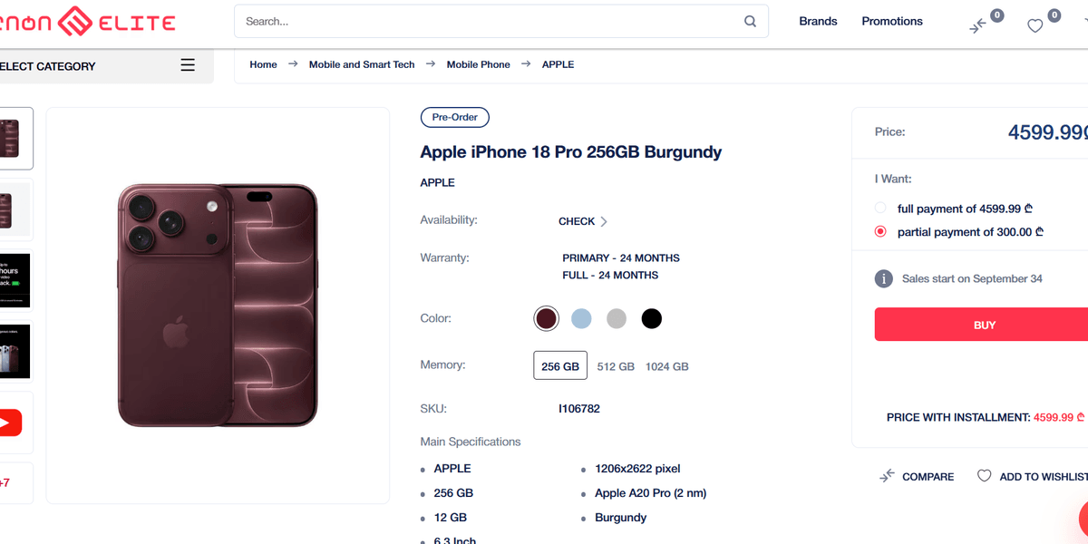 Elit Electronics iPhone 18 Pro 256GB fiyatı ve 24 ay garanti bilgisi