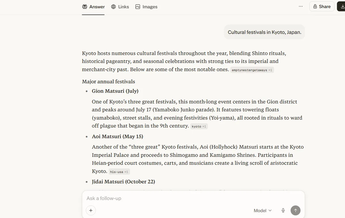 Japonya'nın Kyoto kentindeki Kültürel festivallerle Japonya'ya yapılan seyahatle ilgili bir arama
