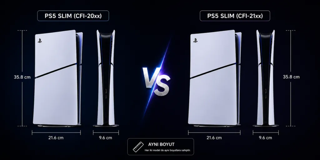 PS5 Slim eski ve Yeni Model Boyut Karşılaştırması