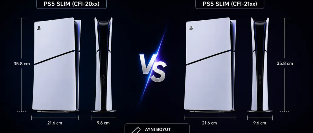 PS5 Slim eski ve Yeni Model Boyut Karşılaştırması