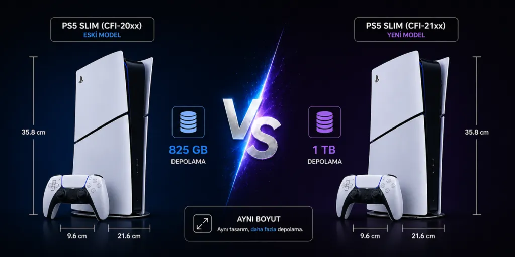 PS5 Slim Eski ve Yeni Model Depolama Karşılaştırması