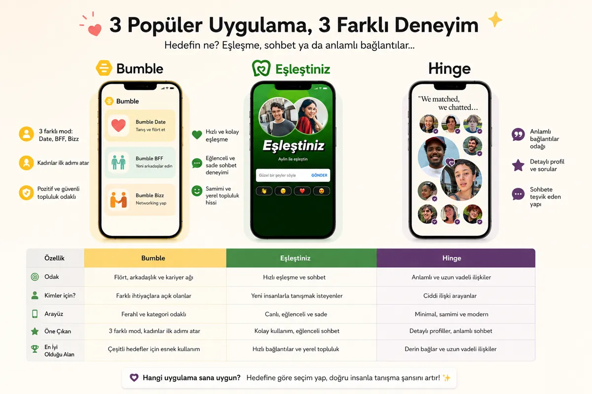 Bumble ile Tinder ve Hinge Arasındaki Fark Ne?