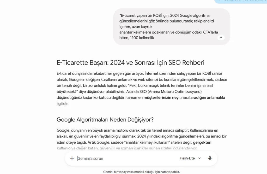 Gemini Pro Zor Promt Testi - Ücretsiz Flash Lİte Modeli