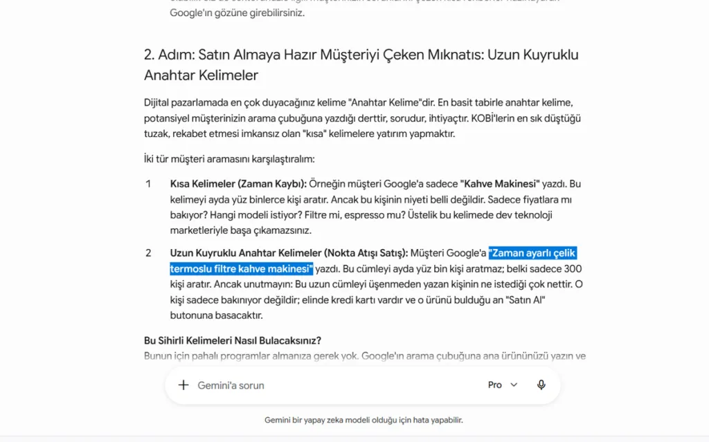 Pro Standart - Uzun kuyruk kelime bölümü