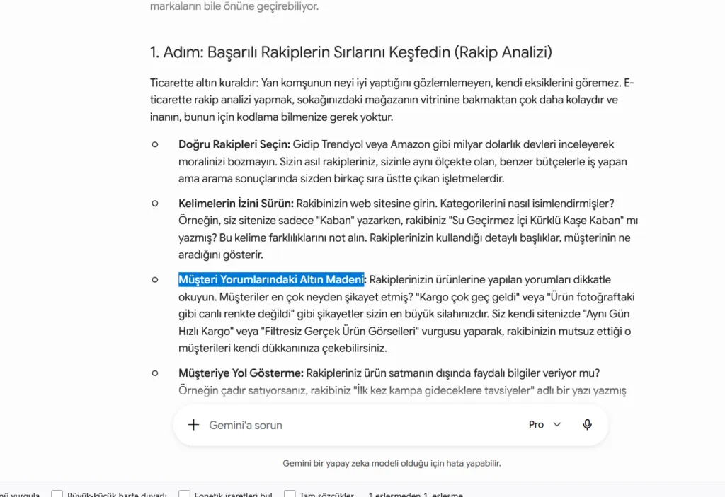 Pro Standart - Rakip analizi bölümü