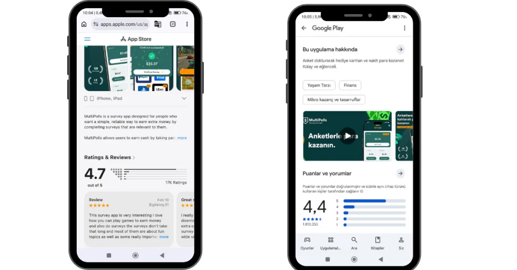 Para Kazandıran Uygulamalar-MultiPolls-Google Play Store vs-App Store-Karşılaştırması