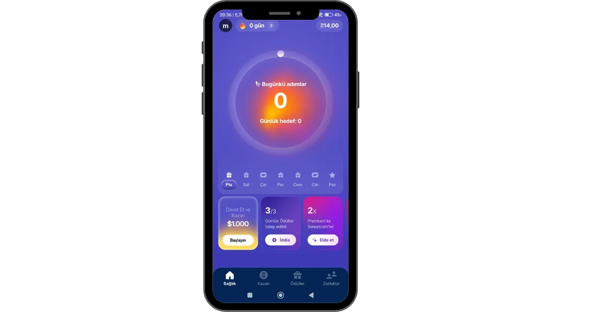 Para Kazandıran Uygulamalar - Sweatcoin - Alt Menü