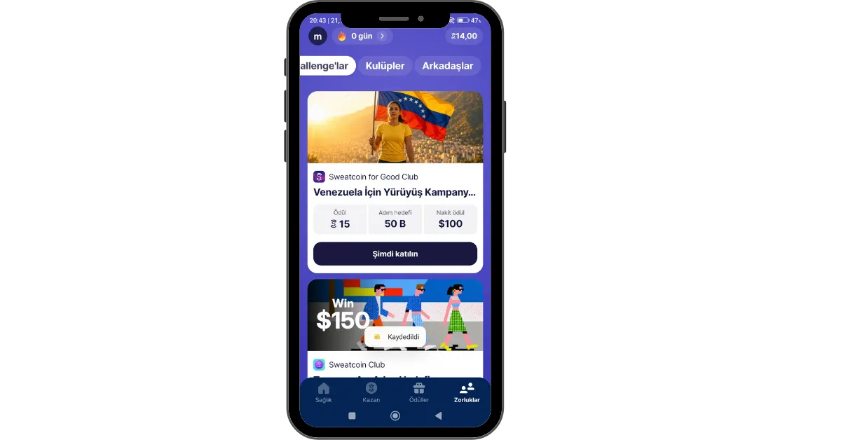 Para Kazandıran Uygulamalar - Sweatcoin - Zorluklar Menüsü