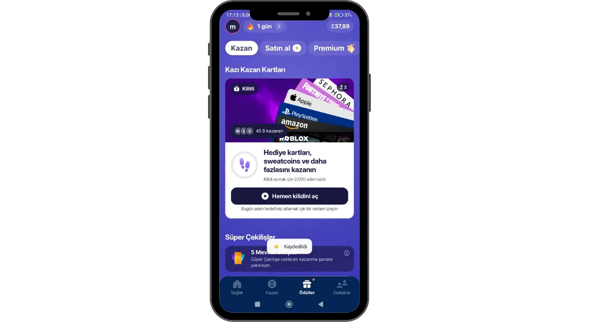 Sweatcoin - 2. GÜn Deneyimi Toplam S Puanı