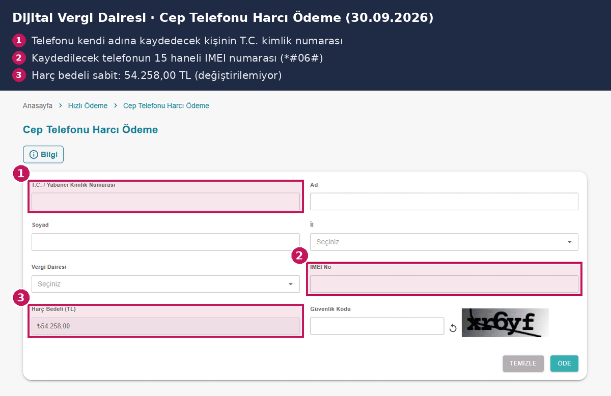 GİB cep telefonu harcı formu