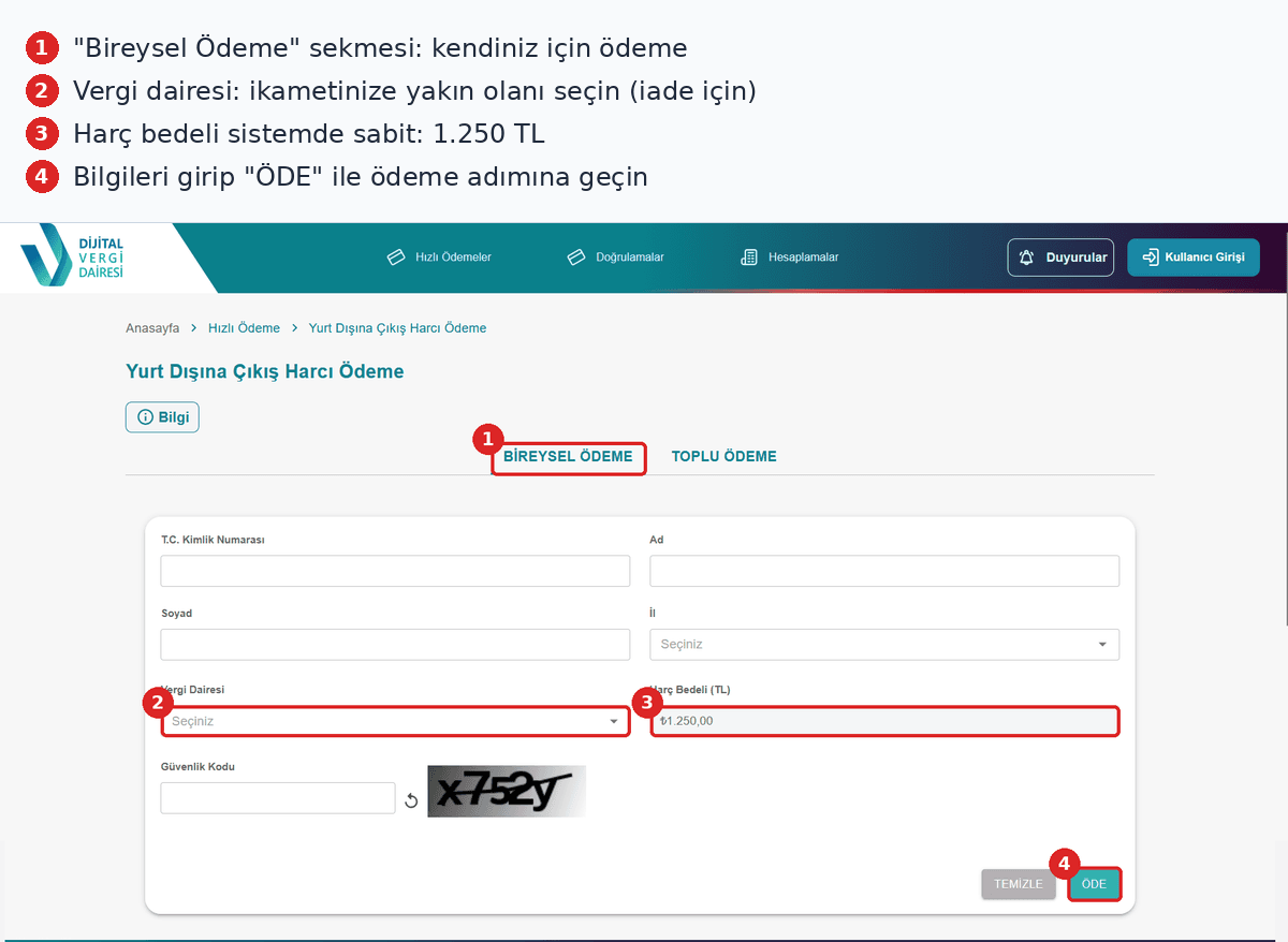 Dijital Vergi Dairesi harç ödeme ekranı