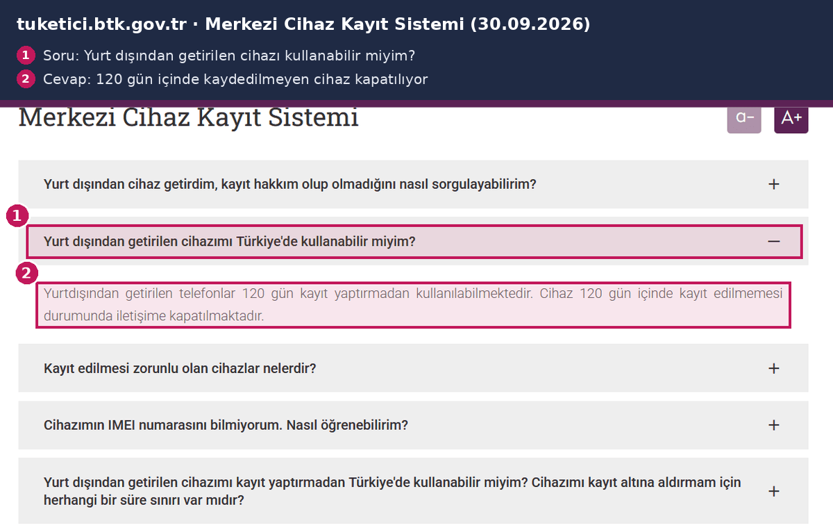 BTK Tüketici sayfasında 120 gün