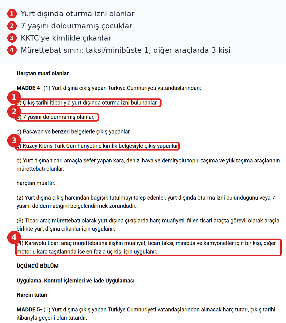 Tebliğde çıkış harcı muafiyet maddesi