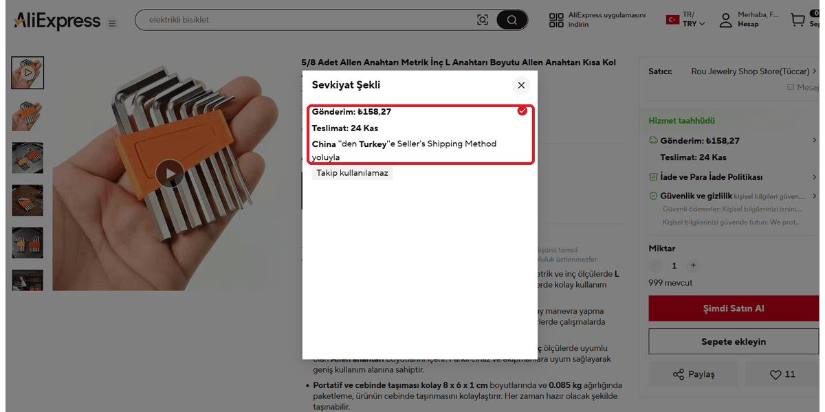AliExpress Çin Türkiye teslimat bilgisi