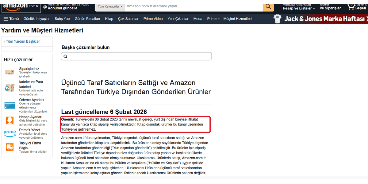 Amazon yurt dışı kanalı sadece kitap