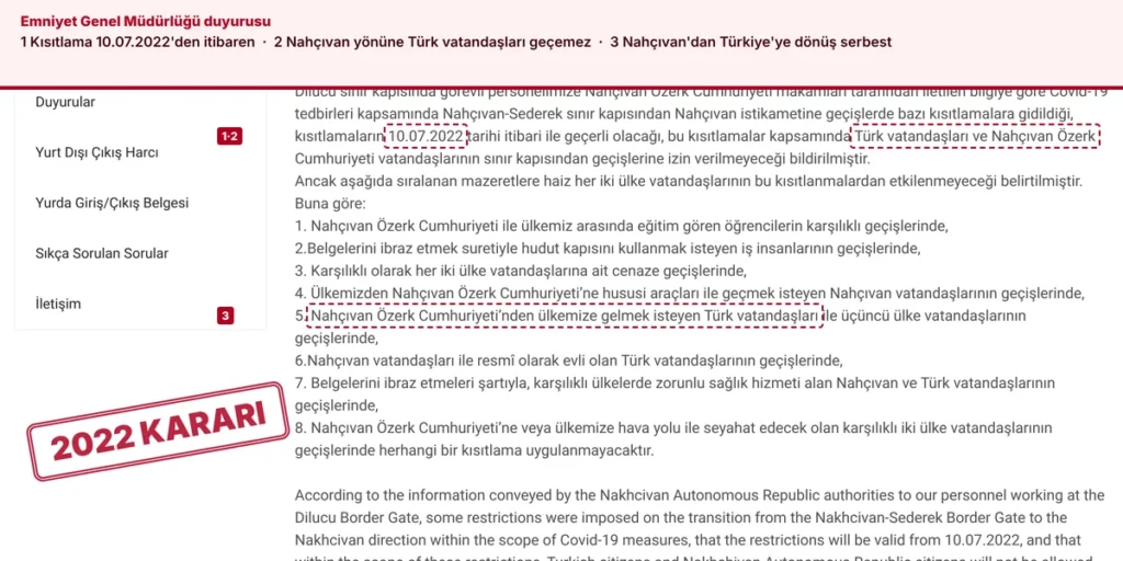 EGM 2022 Nahçıvan geçiş kısıtlaması