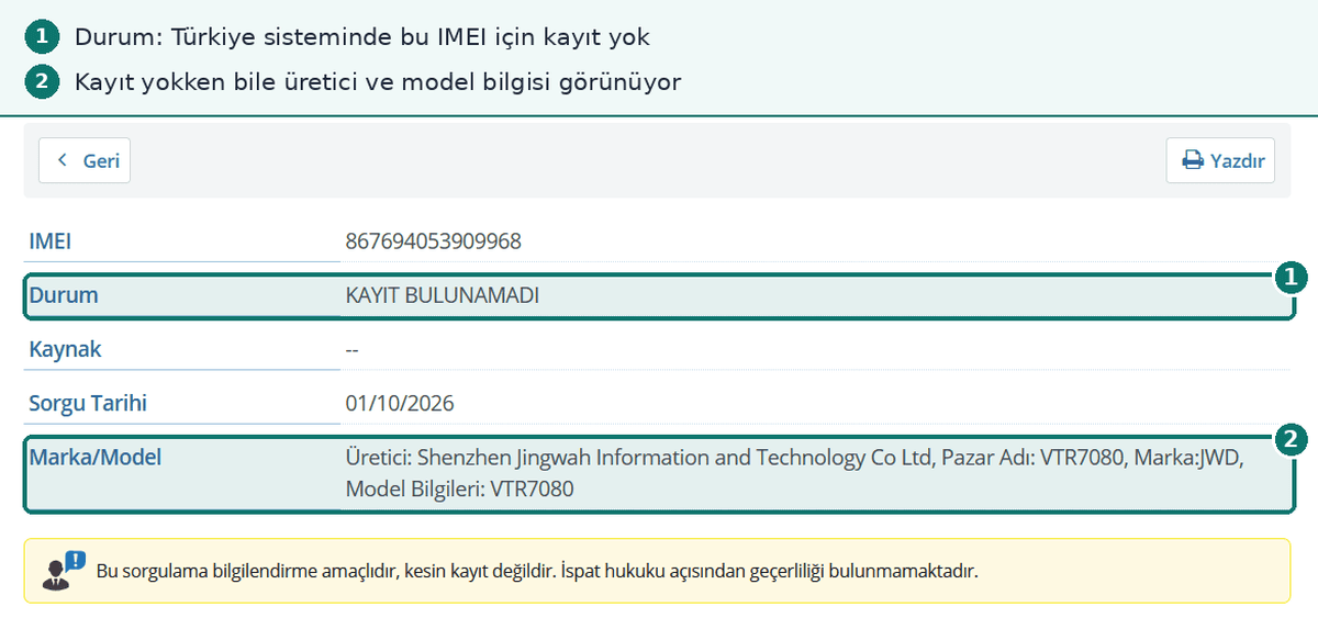 Kayıt bulunamadı sonucu ve model