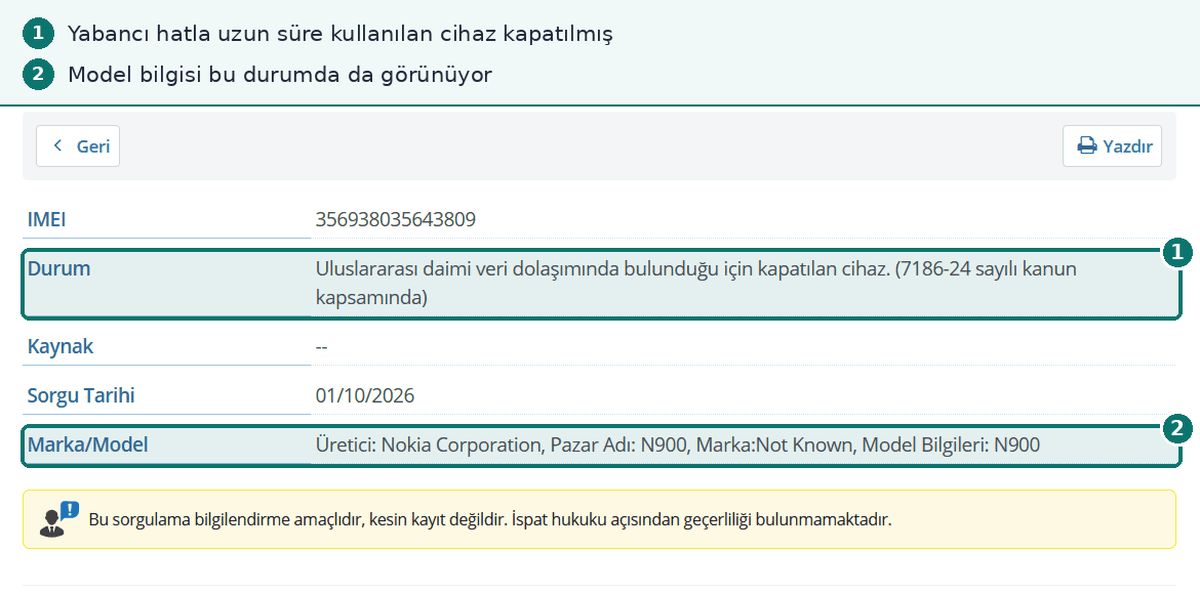 Daimi veri dolaşımı nedeniyle kapatılan cihaz