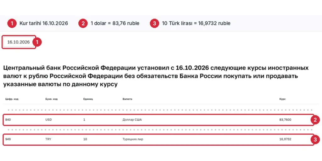 Rusya Merkez Bankası TL kuru