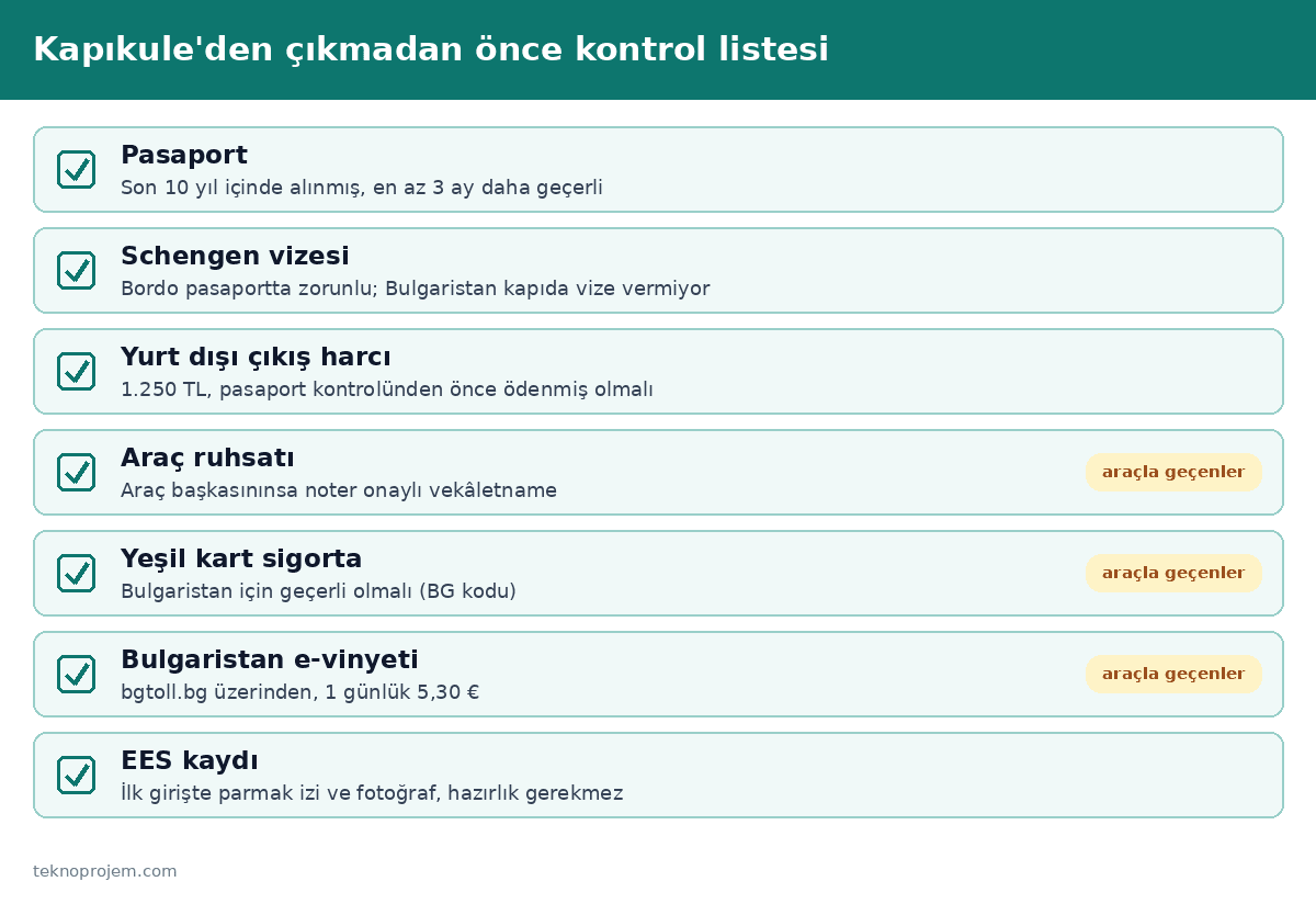 Kapıkule sınır kapısı kontrol listesi