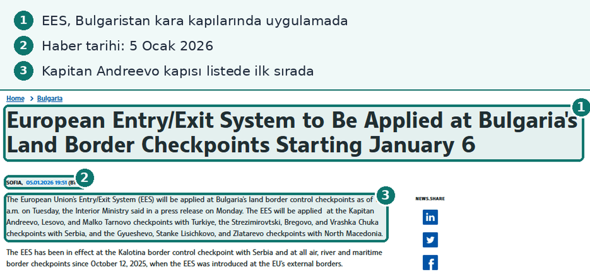 Kapitan Andreevo EES uygulaması haberi