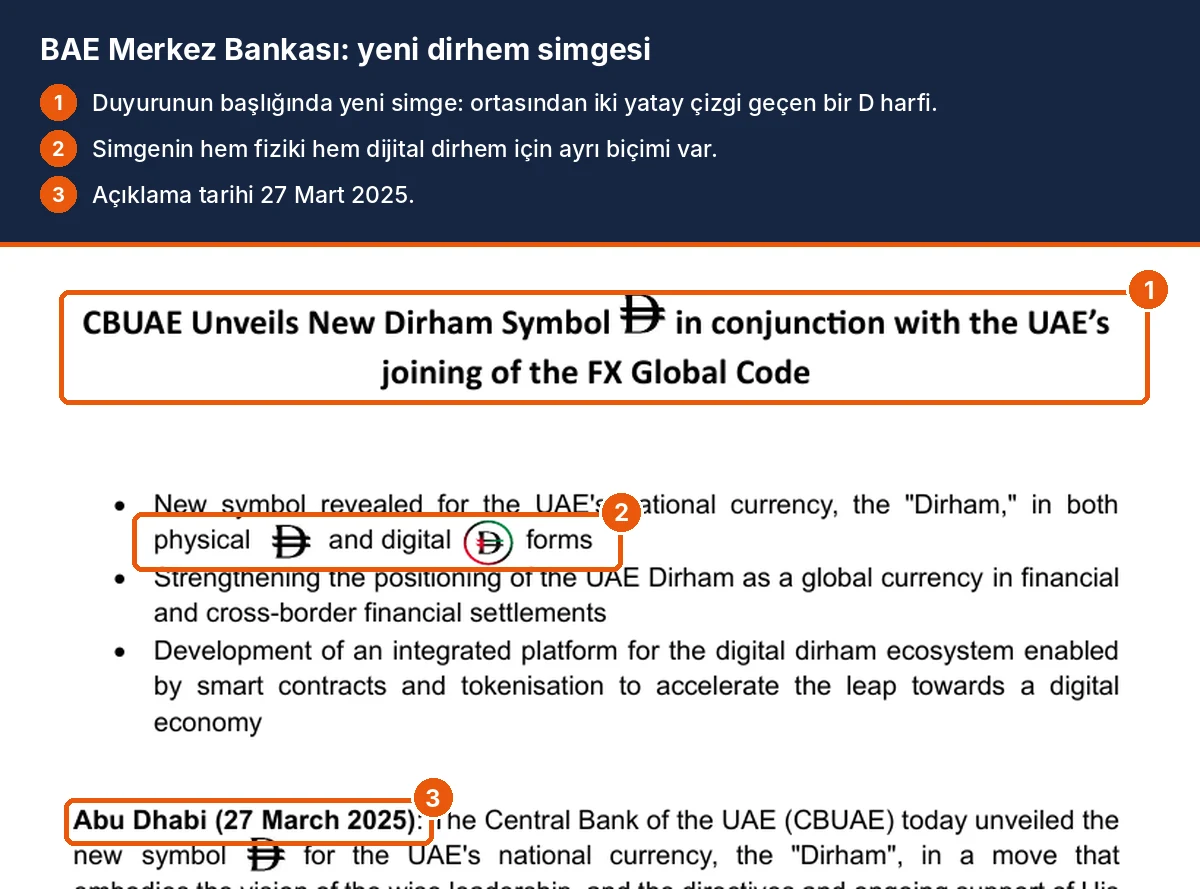 Dubai para birimi dirhemin yeni simgesi