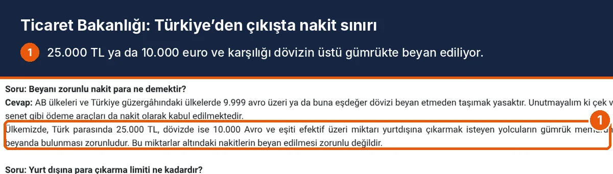 Türkiye çıkış nakit sınırı