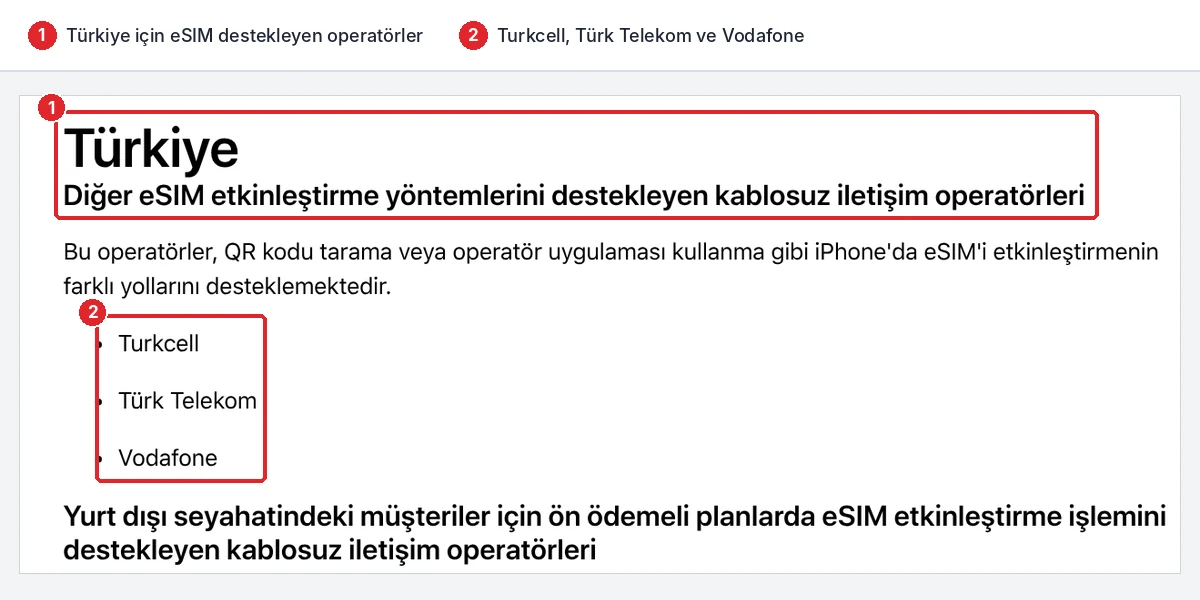 Türkiye eSIM destekleyen operatörler